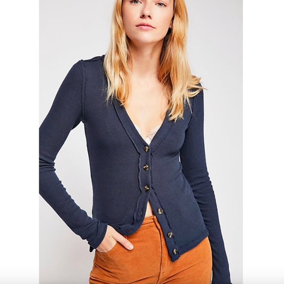 Free People Sweaters - NWT Free People Call Me Cardi Navy Cardigan SZ L